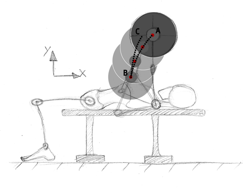 Trajectory of the bar in the sagittal plane (From point A to point C)